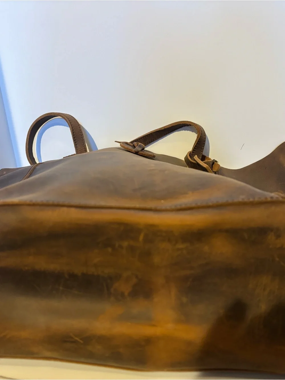 Brown Leather Tote Bag with Knot-Detail Shoulder Straps